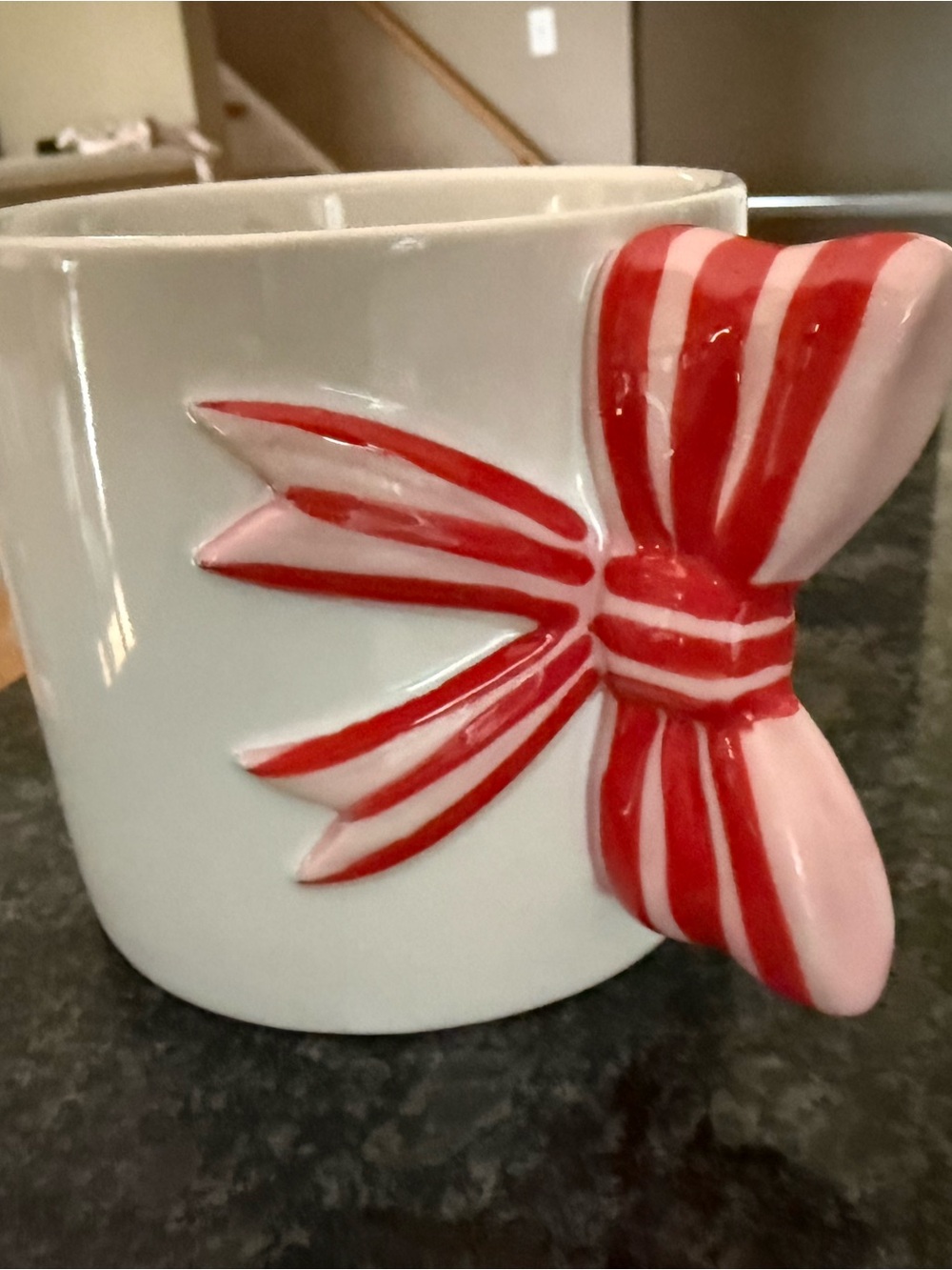 Stoneware Bow Handle Mug‎ 15 ounces white w pink/ red coquette girl birthday